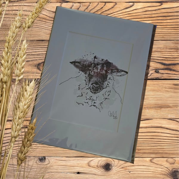 Farm animal Wall Art  Ink & Watercolour Animal Illustrations, sheep