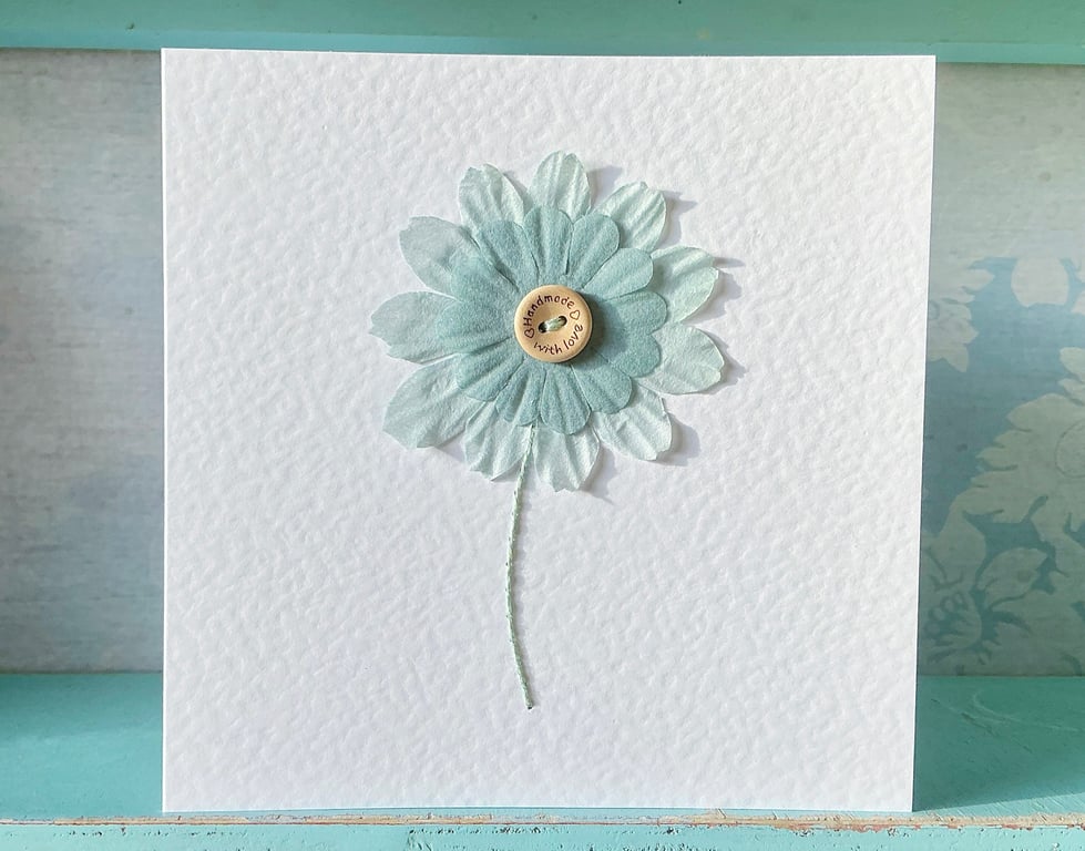 Hand Sewn Card. Flower Card. Christening Card. Valentines Card. Blank Card. 