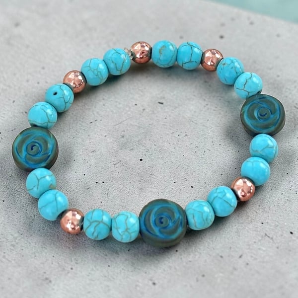 Handmade Turquoise & Rose Gold Bracelet