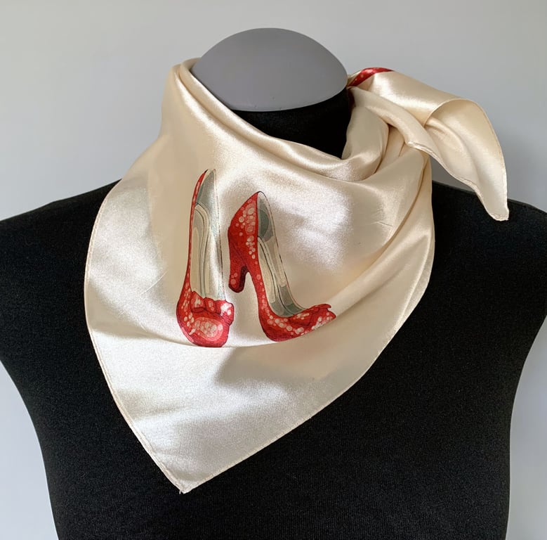 Wizard of Oz Inspired Scarf Square Satin Silk Scarf with Red Shoes Print