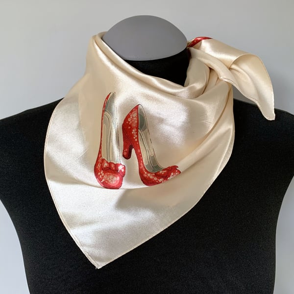 Wizard of Oz Inspired Scarf Square Satin Silk Scarf with Red Shoes Print