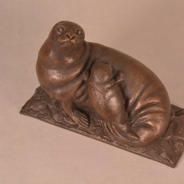 Seal and Cub Animal Statue Bronze Resin Sculpture