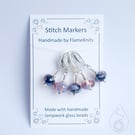 Lampwork Stitch Markers - Transparent Pinks and Purples OOAK