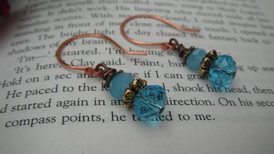 Vintage Style Turquoise Crystal Drop Copper Earrings