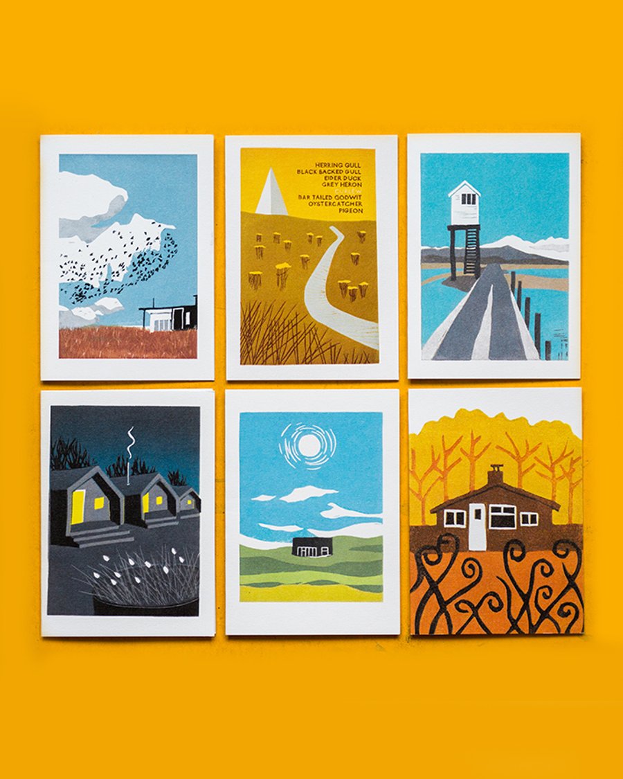 Set of SIX blank cards: NORTHUMBERLAND HUTS