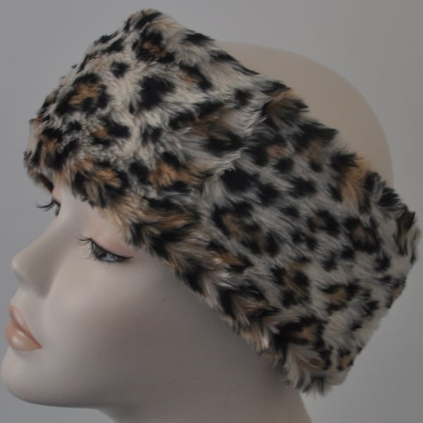 Ladies Faux Fur Headband Ear Warmer Head Band - Leopard Print Edition