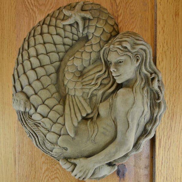 Nixie the Mermaid Wall Plaque Stone Garden Ornament