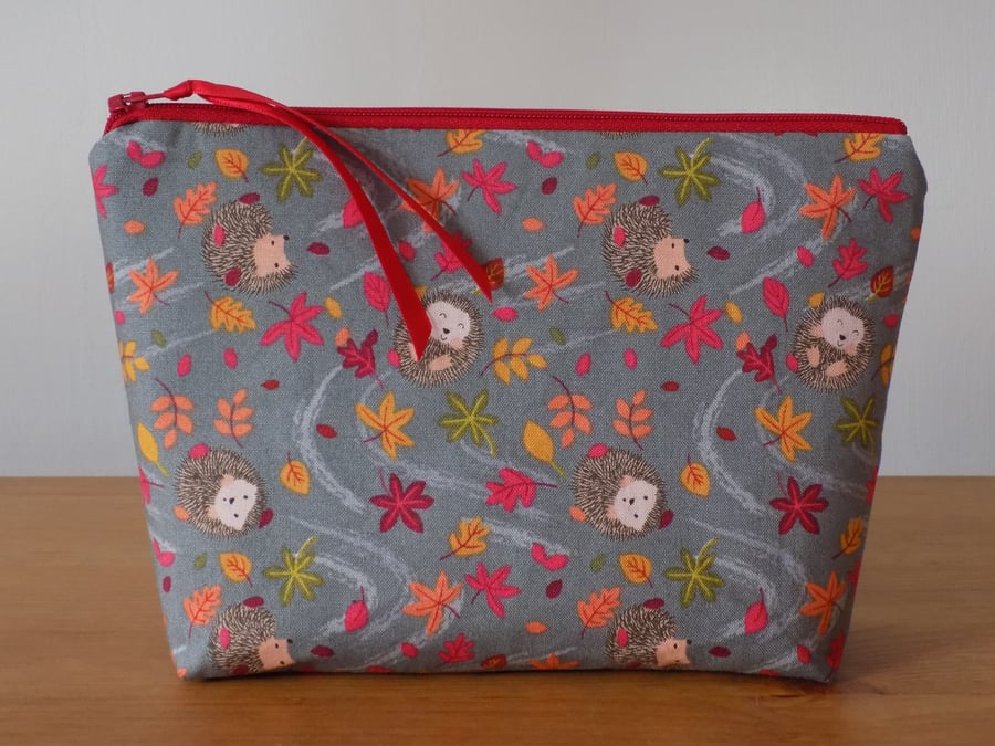 'Autumn Hedgehog' Fabric Make Up Bag Case, Animal Cosmetics Purse Pouch