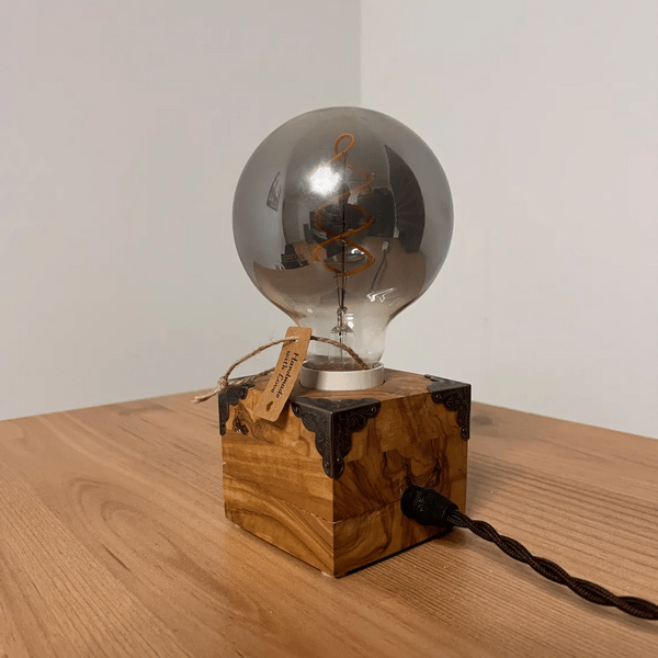  Rustic Olive Wood Lamp with Corners