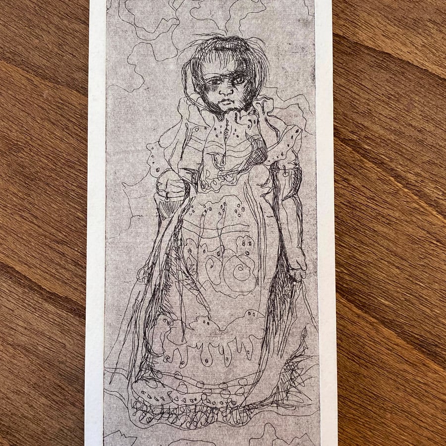 Doll Etching - Pollocks Toy Museum - perfectly imperfect sale! Vintage doll