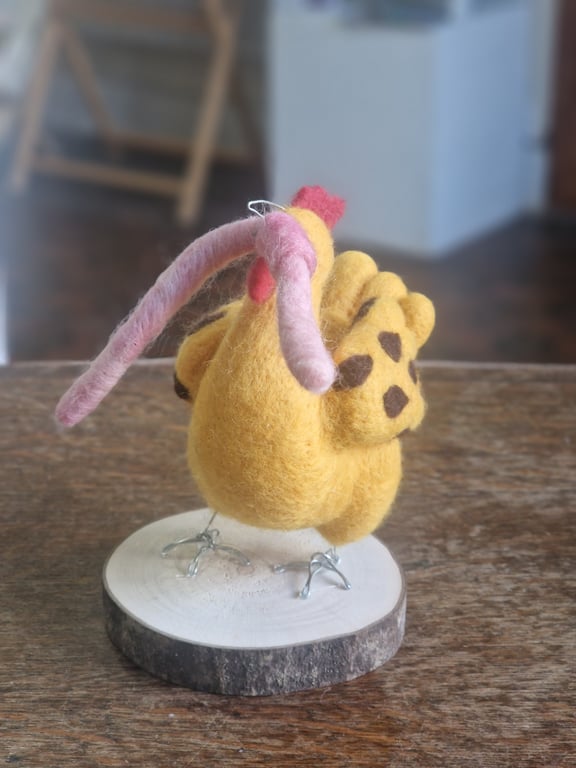 Triumphant Chicken! Cute and quirky handmade needle felted wool ornament