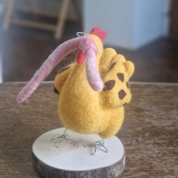 Triumphant Chicken! Cute and quirky handmade needle felted wool ornament