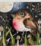 Whimsical Moon Gazing Robin Moonlight Art Print - Image 1