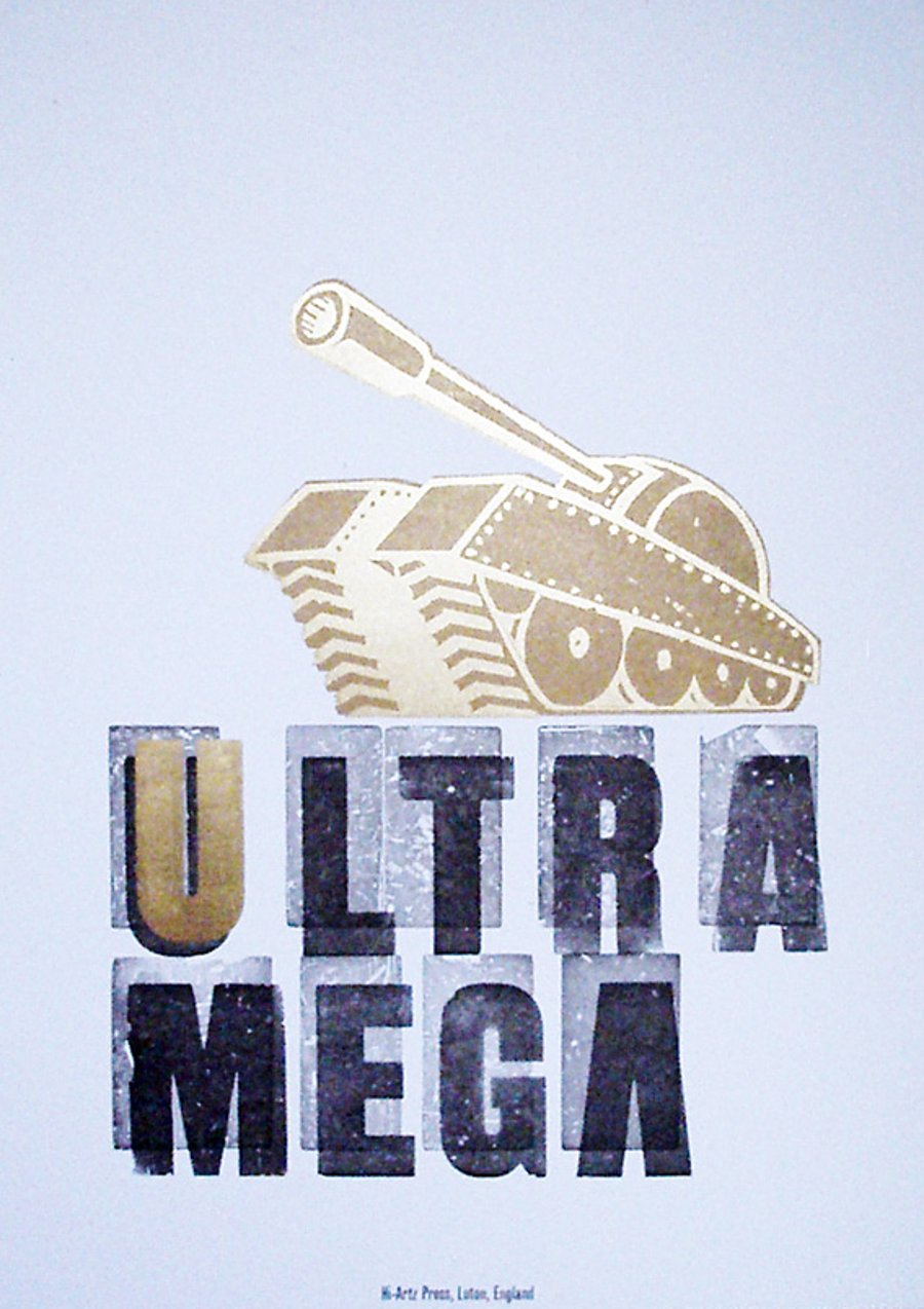 "Ultra Mega" Letterpress & Lino-Cut Poster. 