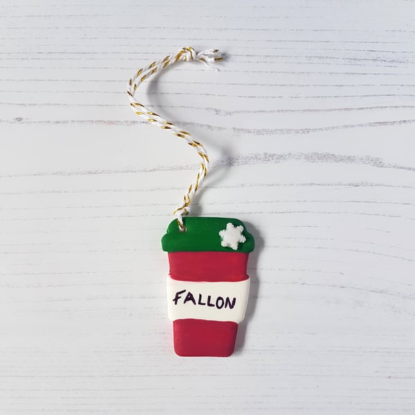 Christmas Personalised Travel Coffee Cup hanging decoration 