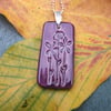 Ceramic Royal Purple Heart Pendant Necklace with Impressed Flowers
