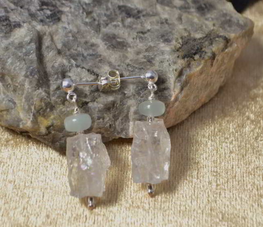 Aquamarine & Quartz Sterling Silver Earrings