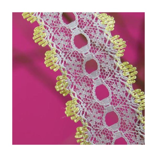 Eyelet knitting lace 35mm white and yellow x 2 metres