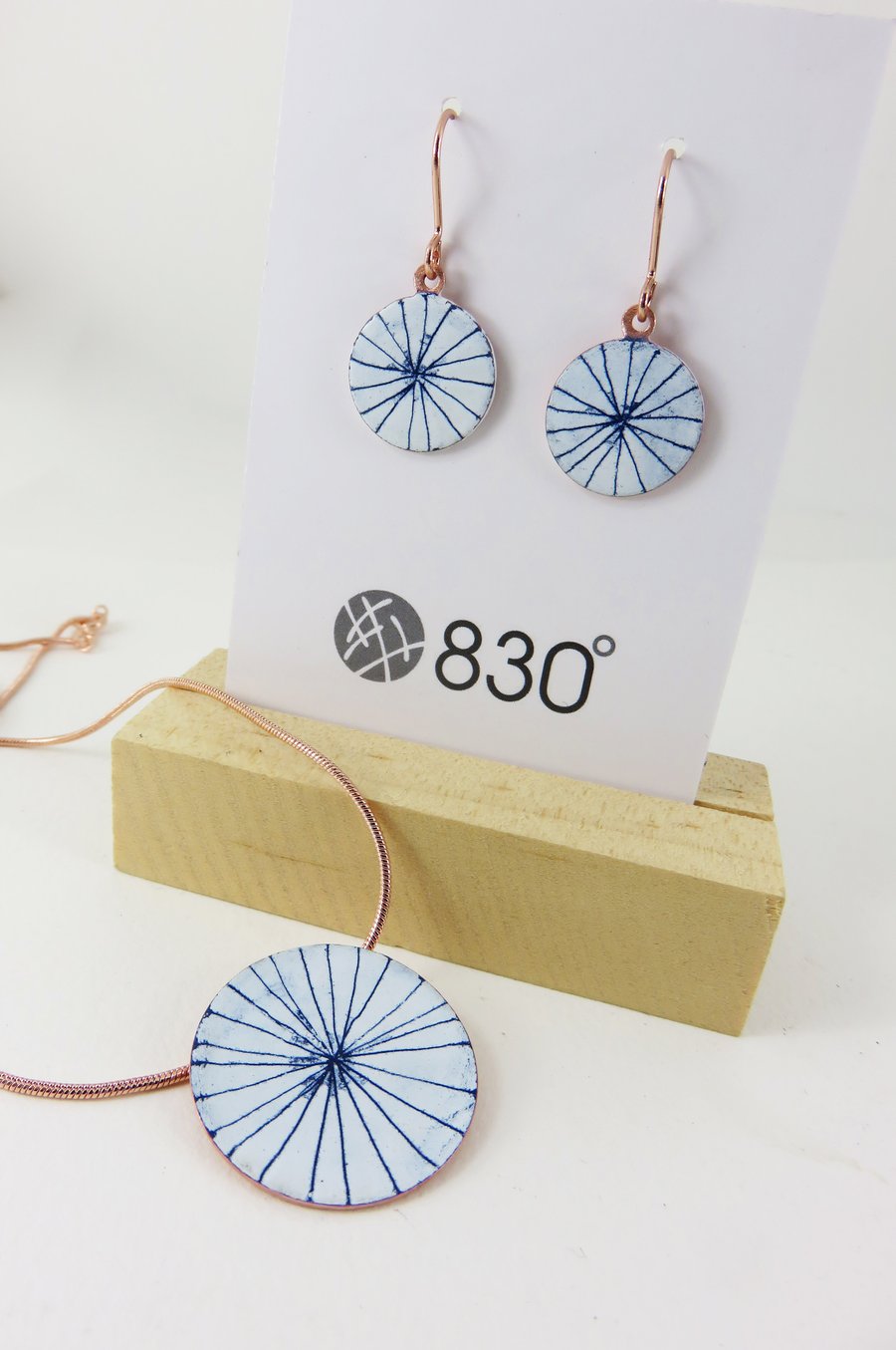 Enamel and Copper Matching Earrings and Pendant Set