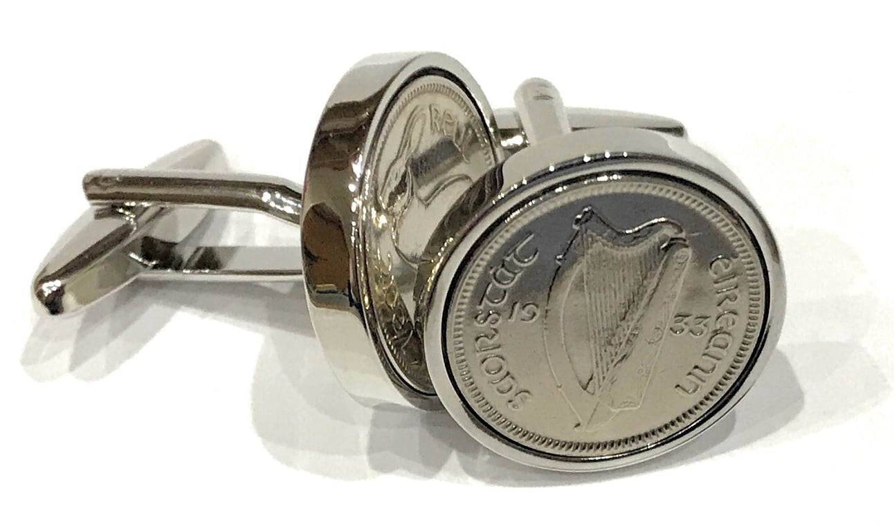 1933 Irish coin cufflinks- Great gift idea. Genuine Irish 3d threepence coin cuf