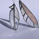 White, blush and iridescent stained glass feather decoration - choice of 2 sizes