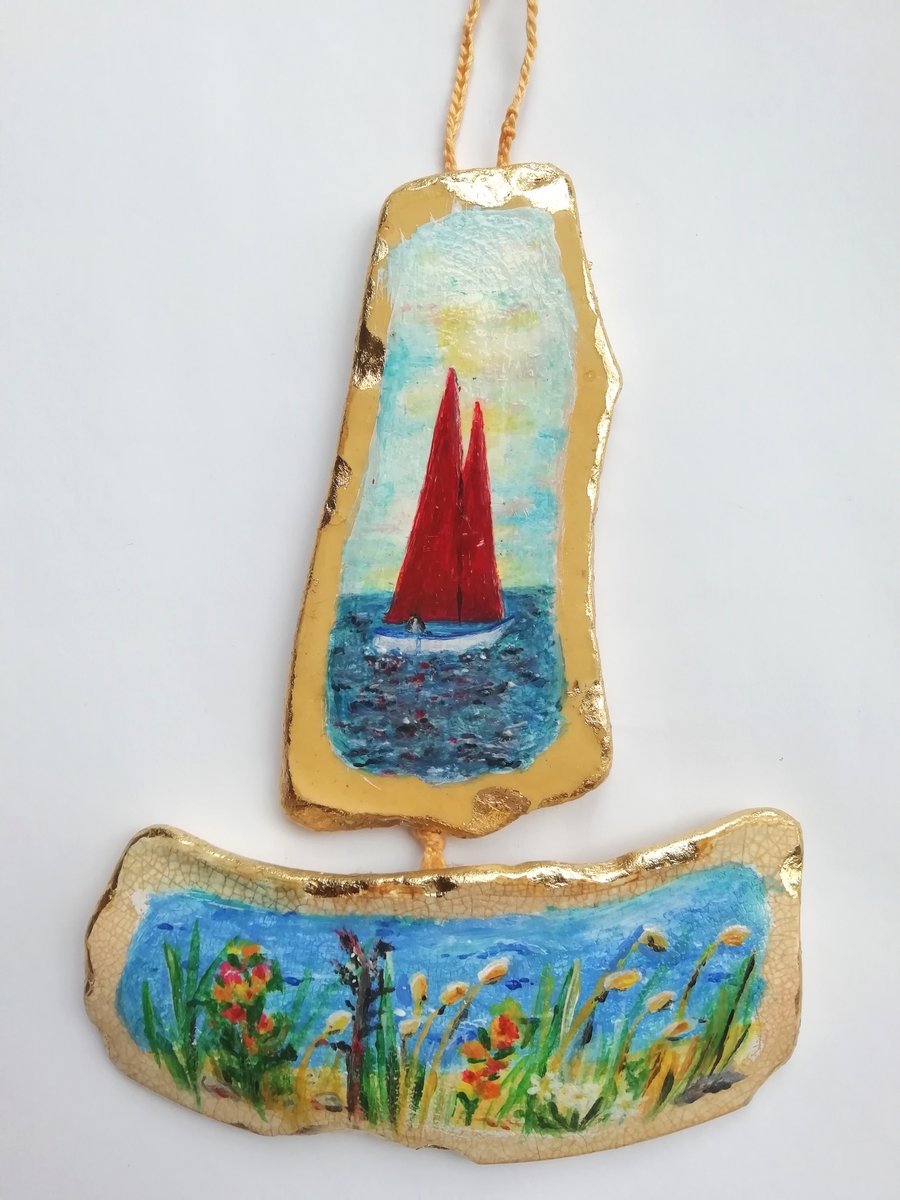 Boat and wall flower pottery hanging