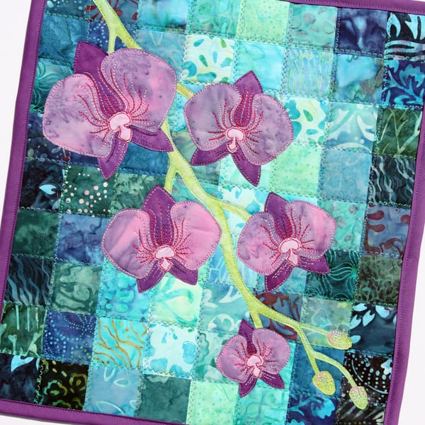 Orchid Pattern Art Quilt Wall Hanging