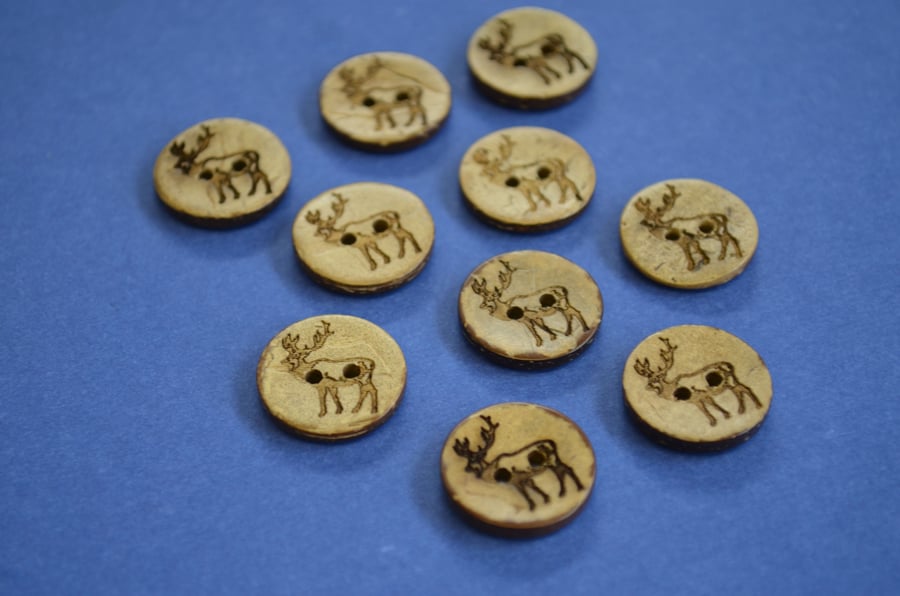 17mm Coconut Stag Buttons Brown Natural 10pk Deer Elk Antler (CST1)