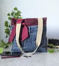 Denim Tote Handbag or Shoulder Tote Bag with Chenille Trim