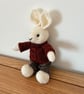 Small Hand Knitted Rabbit in Rust Sweater and Trousers  - Image 5