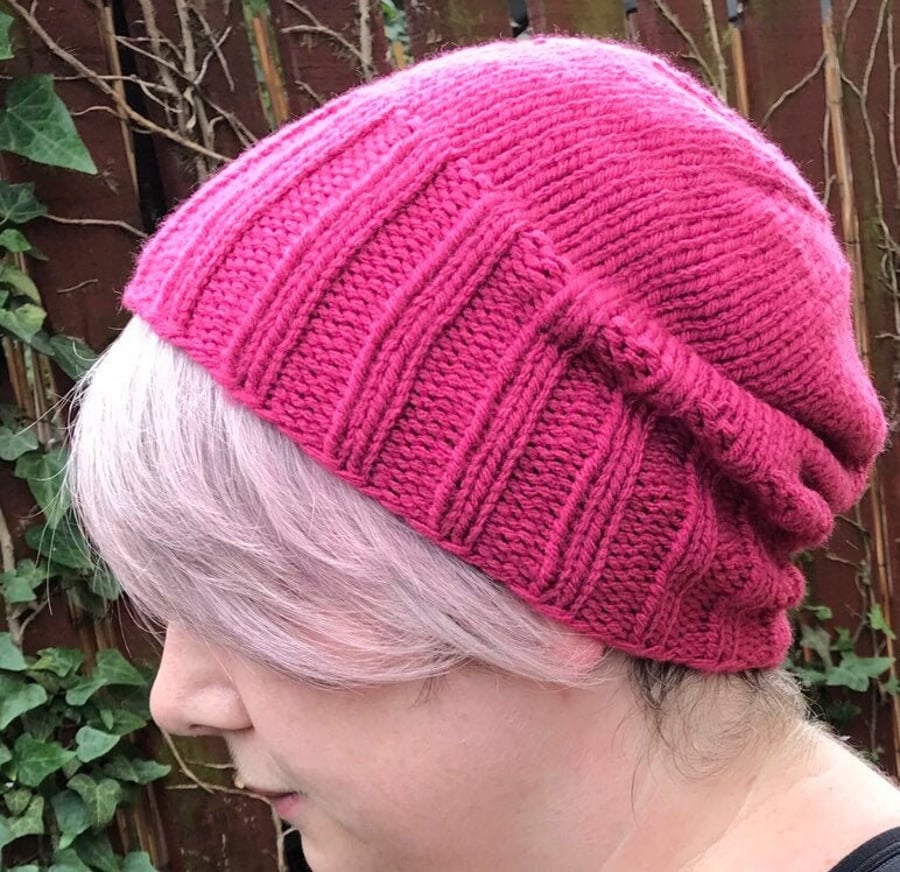 Pink chunky hat, hand knitted