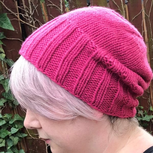 Pink chunky hat, hand knitted