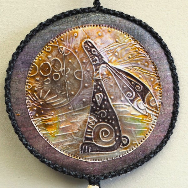 HMVM114 - Moon Gazer Macrame Mandala -12.5cm diameter - Black-Grey-White-Mauve