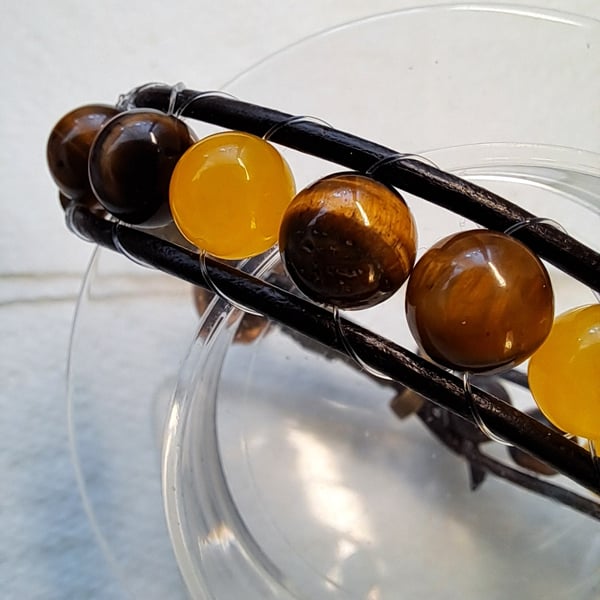 Leather Wrap Beaded Bracelet 