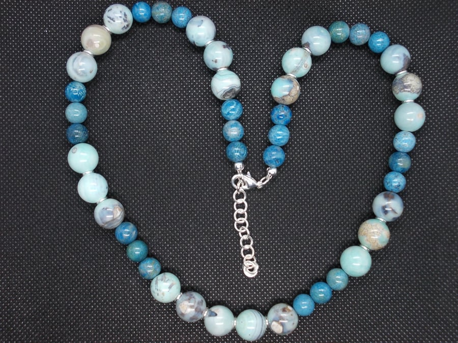 Blue fossil jasper and marble agate necklace