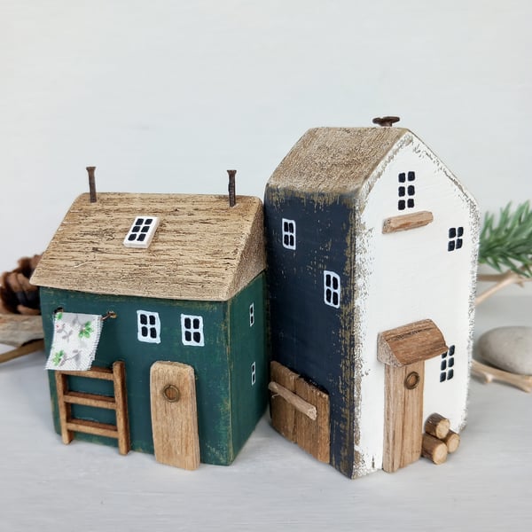 Rustic Village Houses. Wooden Houses. Driftwood Cottages