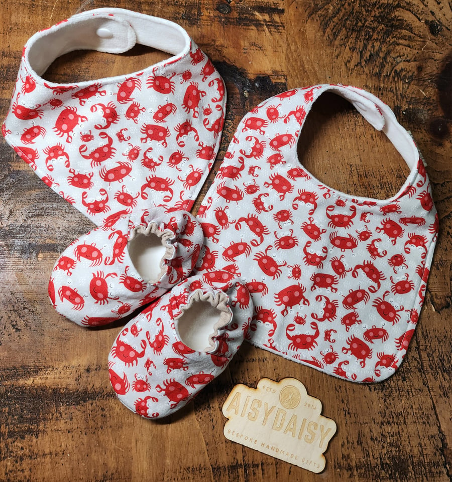 Crab baby bibs with matching shoes 