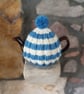 Vegan Small Tea Cosy for 2 Cup Tea Pot, Cornish Style, Hand Knitted - Image 1