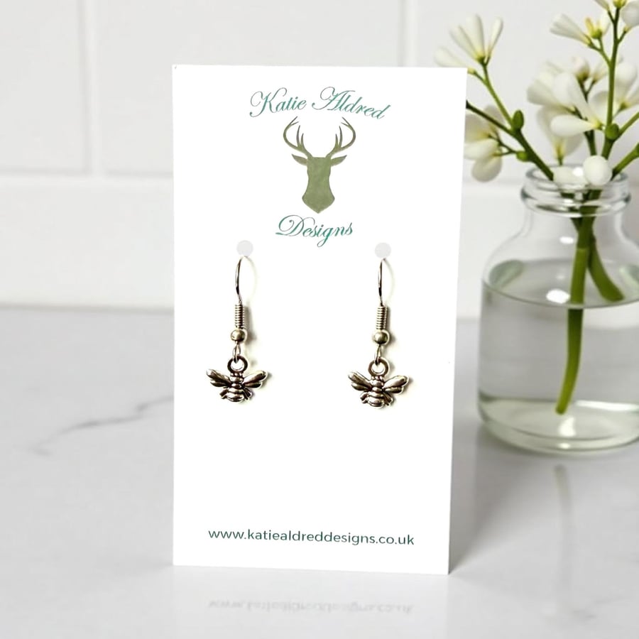 Charm Earrings - Silver Bee