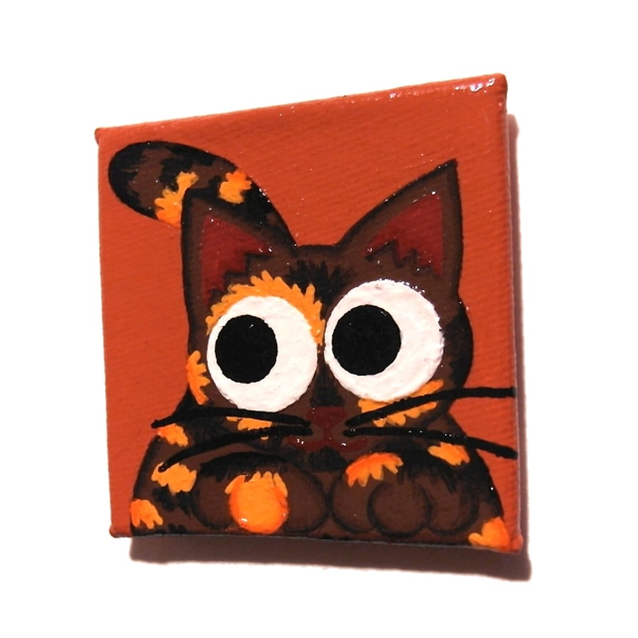 Sold Cat Magnet - handpainted with cute tortoiseshell cat
