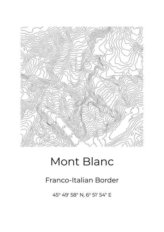 Mont Blanc Minimalistic Topographic Map Wall Art