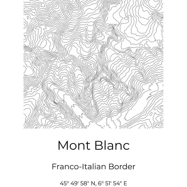 Mont Blanc Minimalistic Topographic Map Wall Art