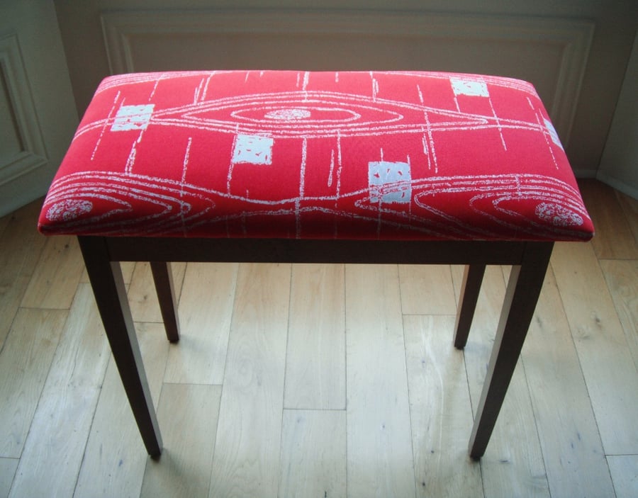 Vintage Piano Stool -1950s Upholstery