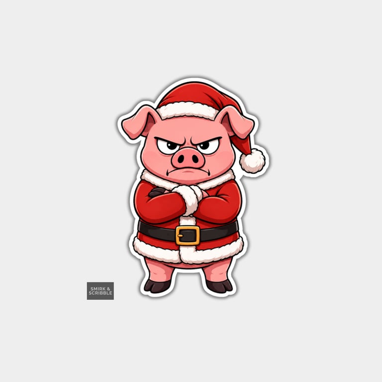 Funny Christmas Sticker Vinyl Xmas Decal For Adults - Grumpy Pig In Santa Suit