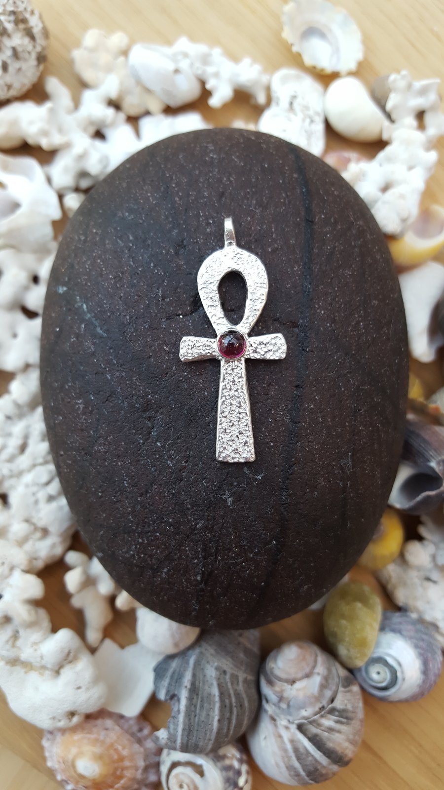 Ankh Cross with garnet stone