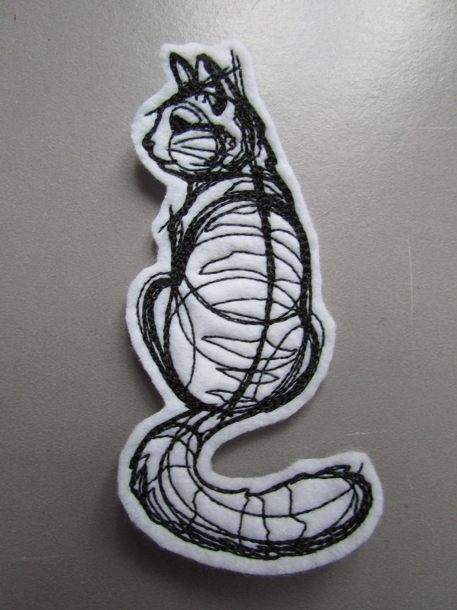 Sketchwork Cat Embroidered Sew on Applique Patch