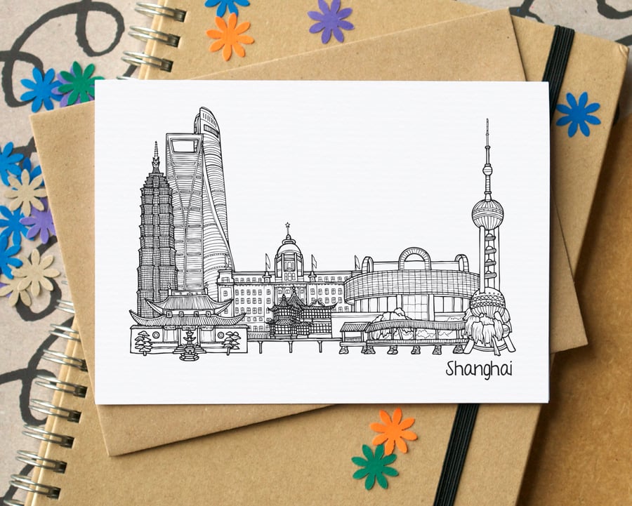 Shanghai Skyline Greetings Card