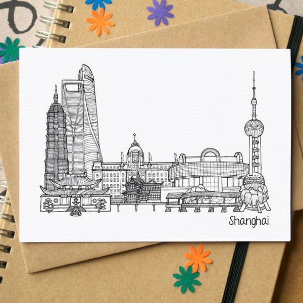 Shanghai Skyline Greetings Card