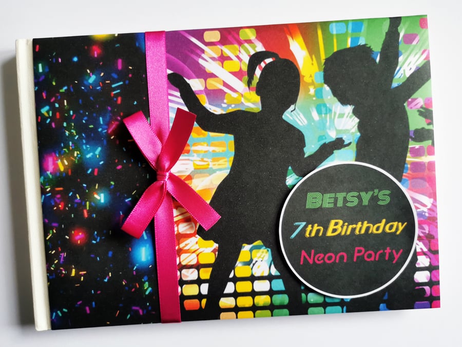 Neon UV disco Birthday Guest Book, neon party gift, neon party book