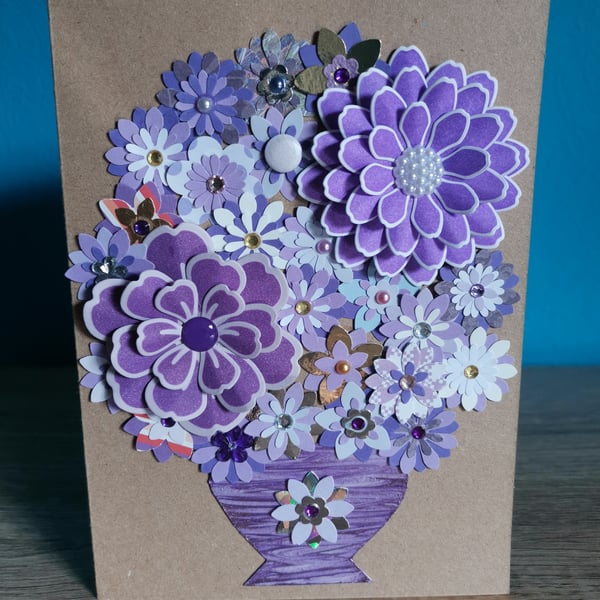 Purple flowers luxury handmade flower keepsake greeting card boxed 